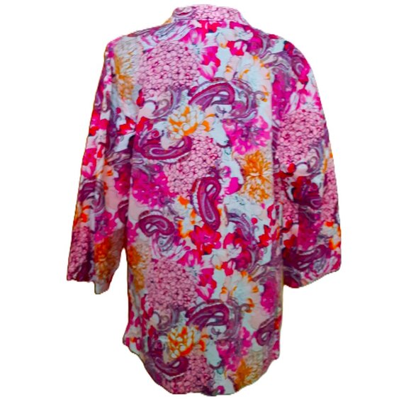 Charter Club Linen Paisley Floral Embroidered Tunic Blouse Large - Picture 3 of 6